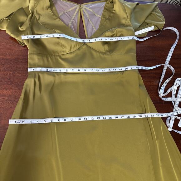 Azazie Bridesmaid Dress Green Size 18 Satin Flutter Sleeve Forest Fairy - Picture 6 of 15
